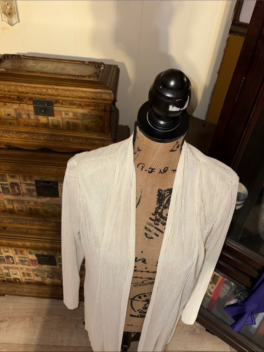 Cyrus Light Cream Open-Front Ribbed Cardigan - Picture 3 of 8